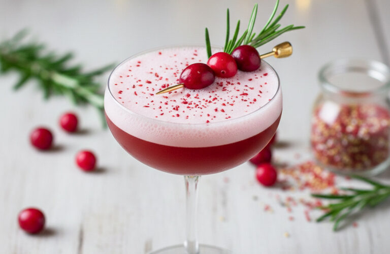 Festlicher Cranberry Rosmarin Gin Fizz