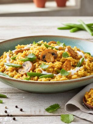 Curry-Risotto mit Bohnen und Champignons