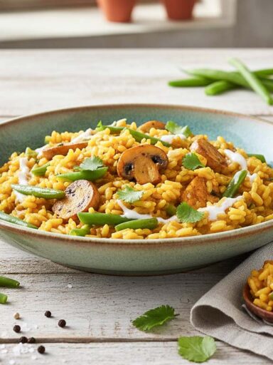 Curry-Risotto mit Bohnen und Champignons