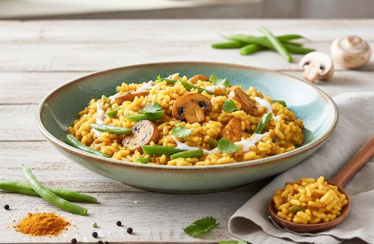 Curry-Risotto mit Bohnen und Champignons