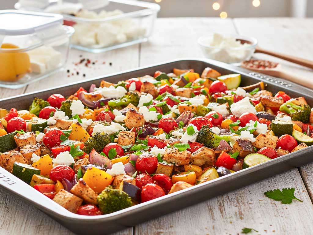 "One Pot" Mediterranes Ofengemüse mit Hähnchen und Feta