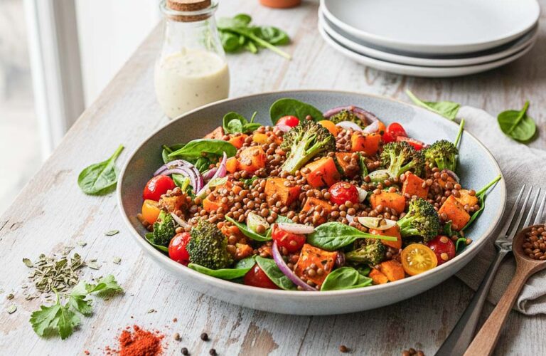 Linsensalat mit geröstetem Gemüse