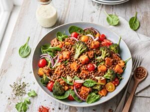 Linsensalat mit geröstetem Gemüse