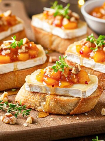 Ziegenkäse-Crostini mit Mango-Chutney und Walnüssen