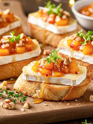 Ziegenkäse-Crostini mit Mango-Chutney und Walnüssen